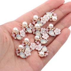 Flatback Rhinestone Flower Buttons, Set of 10