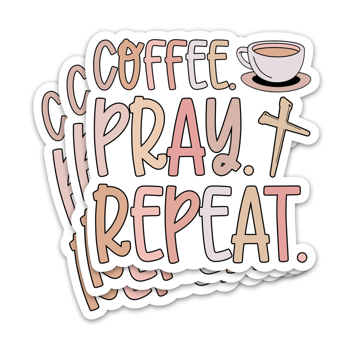 ZURRAM 3PCS Christian Faith 3" Sticker Vinyl Waterproof Jesus God Quotes Sticker Coffee Pray Repeat Religious Sticker Decal for Laptop Water Bottle Mug 3 Inches