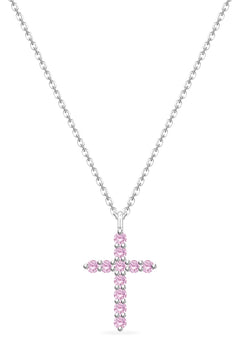 LMXXVJ Cross Faith Necklace for WomenPink Cubic Zirconia Cross Pendant Small Layered Necklace JewelryBirthday Anniversary Festival Prom Fashion GiftSilver-Tone