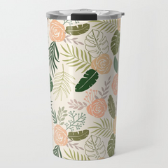 Yellow & Green Tropical Floral Travel Coffee Mug