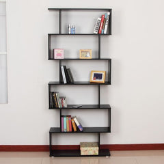 Wooden S-Shape Bookcase, 6 Shelves