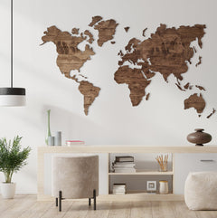 Wooden World Map Wall Art, Large