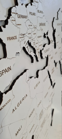 Wooden World Map Wall Art, White