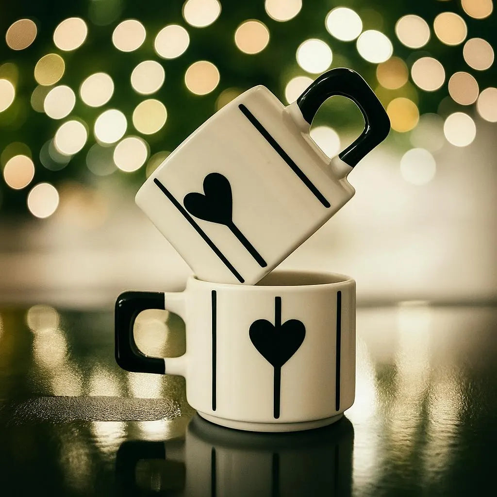 Black Heart Ceramic Mug Set