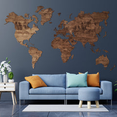 Wooden World Map Wall Art, Large