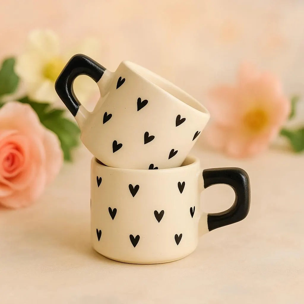 Black Heart Ceramic Mugs, Set of 2