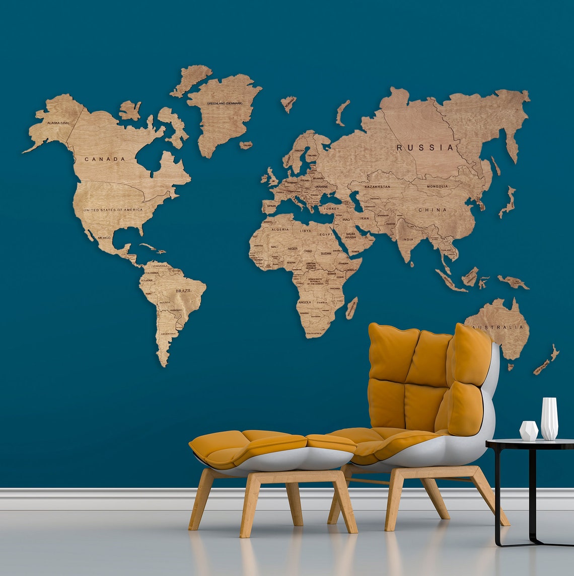 Wooden World Map Wall Art, Rustic