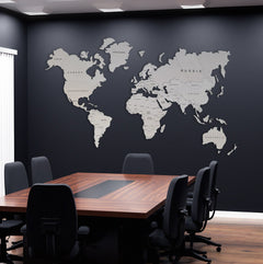 Wooden World Map Wall Art, White