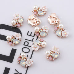 Flatback Rhinestone Flower Buttons, Set of 10