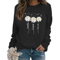 Sulayesh Christian Daisy Graphic Sweatshirts for Women Faith Love Hope Religious Long Sleeve floral Shirts Loose Pullover Top (BlackS)