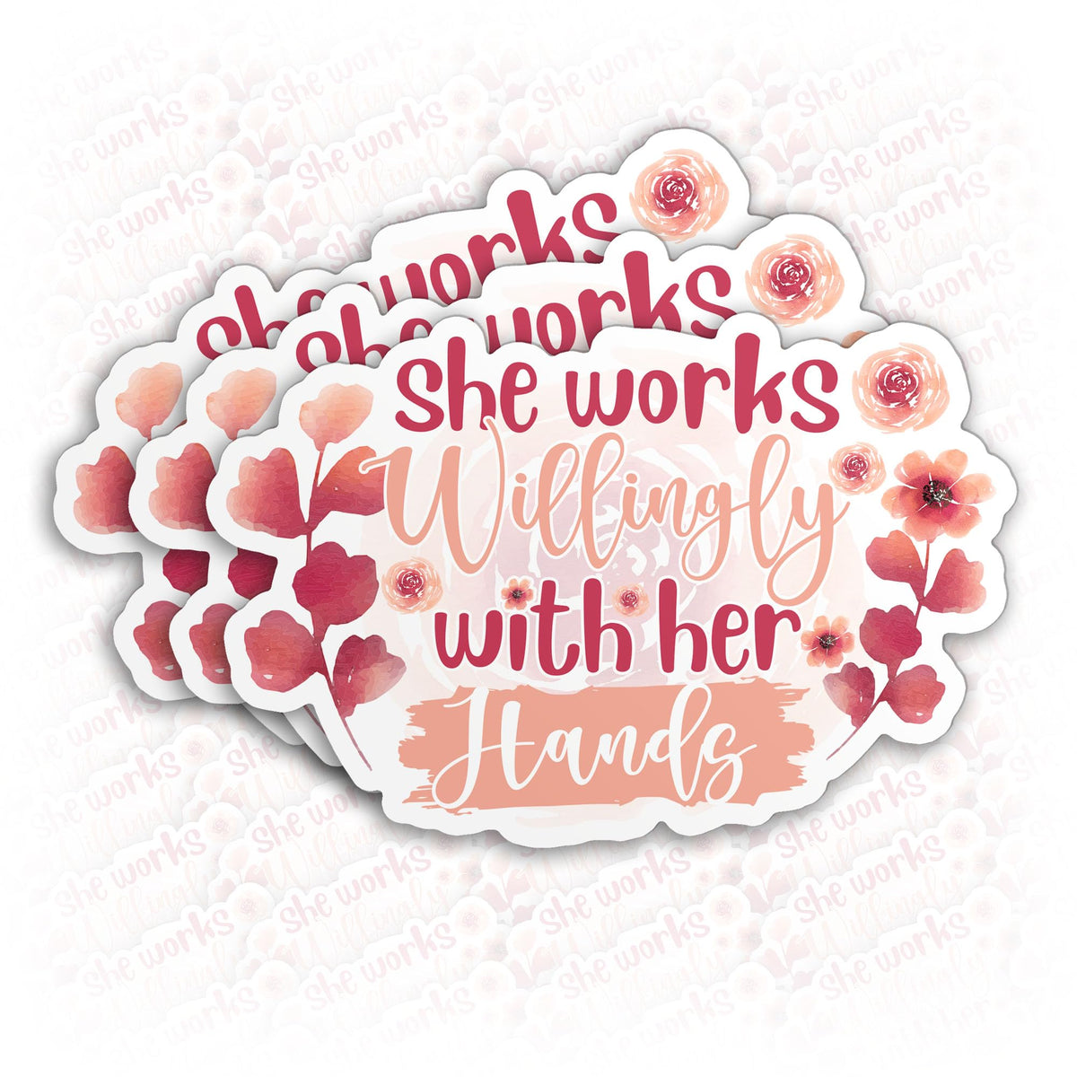 (3Pcs) She Works Willingly with Her Hands Stickers 3" Motivational Christian Faith Sticker Religious Bible Quote Positive Waterproof Vinyl Sticker for Kindle Laptop Water Bottle Gifts 3 Inches