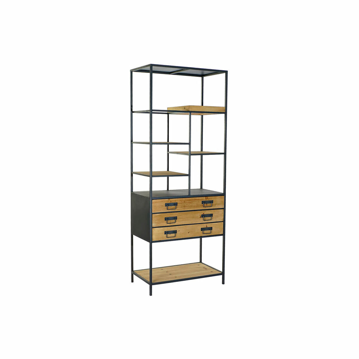 Fir & Black Metal 6-Tier Shelving Unit