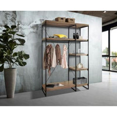 Mango Wood & Black Metal Wardrobe, 130 × 47 × 205 cm