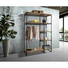 Mango Wood & Black Metal Wardrobe, 130 × 47 × 205 cm