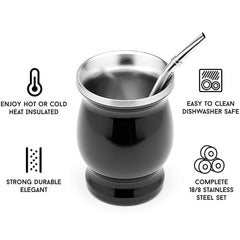 Argentine Yerba Mate Cup, Double-Wall Stainless Steel, 8 oz