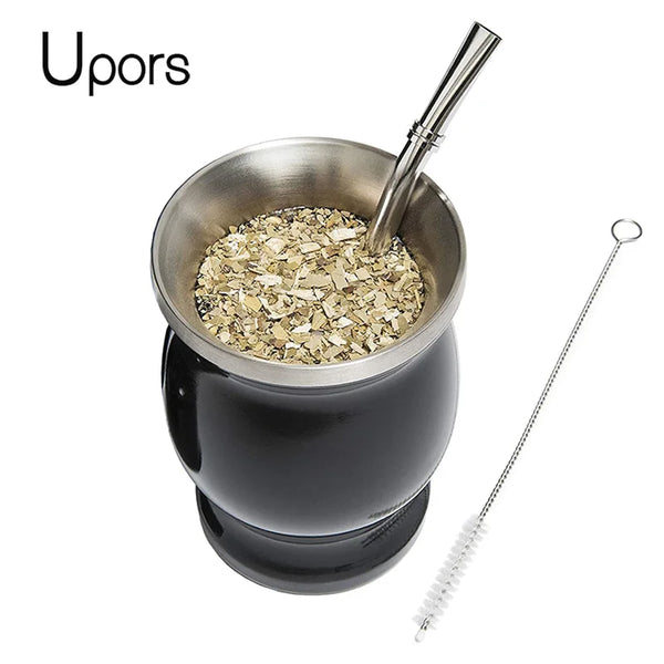 Argentine Yerba Mate Cup, Double-Wall Stainless Steel, 8 oz