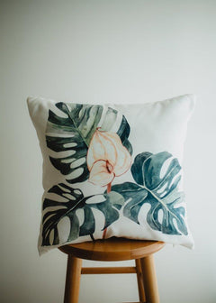 Greenery & Pink Floral Mud-Cloth Pillow