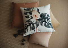 Greenery & Pink Floral Mud-Cloth Pillow