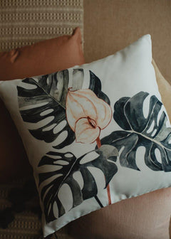 Greenery & Pink Floral Mud-Cloth Pillow