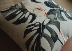 Greenery & Pink Floral Mud-Cloth Pillow