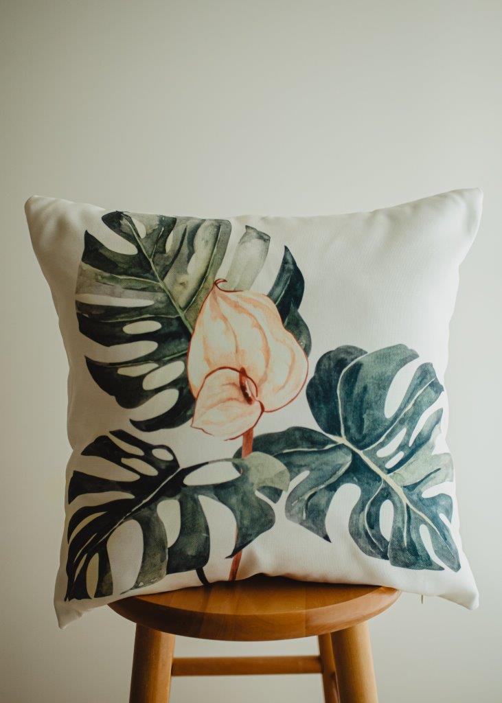 Greenery & Pink Floral Mud-Cloth Pillow