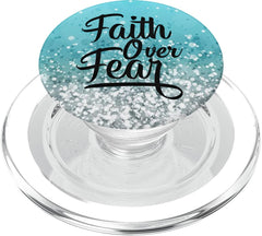 Black Faith Over Fear On a White ight Blue PopSockets MagSafe PopGrip for iPhone