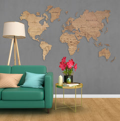 Wooden World Map Wall Art, Rustic