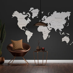 Wooden World Map Wall Art, White