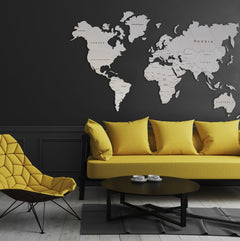 Wooden World Map Wall Art, White