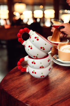Ceramic Cherry Mugs, Set of 2