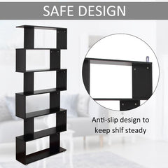 Wooden S-Shape Bookcase, 6 Shelves