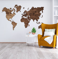 Wooden World Map Wall Art, Large