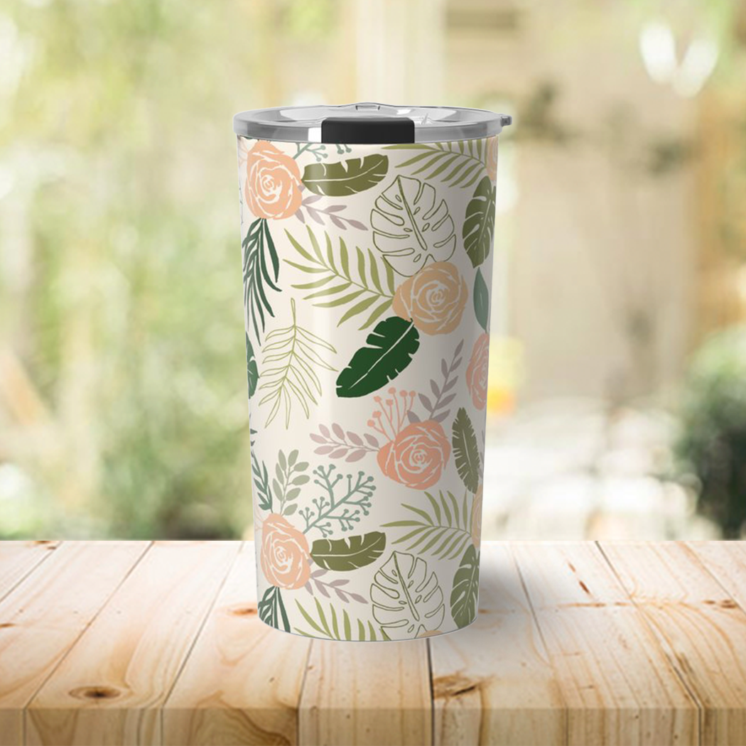 Yellow & Green Tropical Floral Travel Coffee Mug