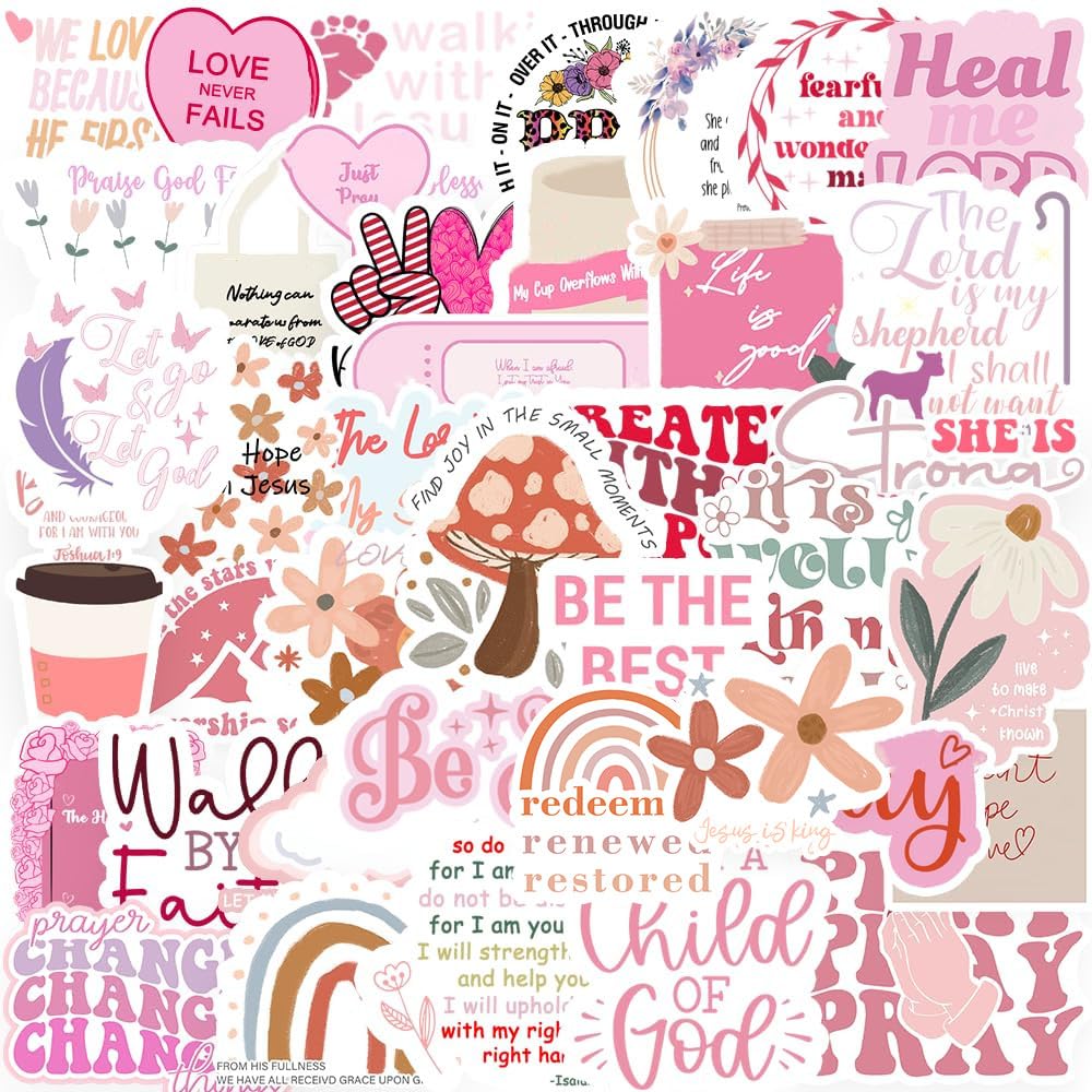 100PCS Bible Verse StickersCute Pink Christian Inspirational Aesthetic DecalsVinyl Waterproof Religious Faith Stickersfor Water Bottles Laptop Journaling Phone Guitar Scrapbooking