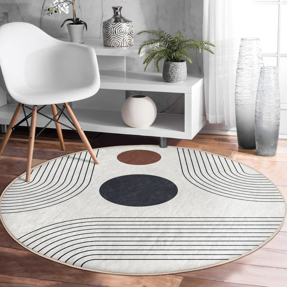 Abstract Round Rug, Minimalist Non-Slip Circle Area Rug