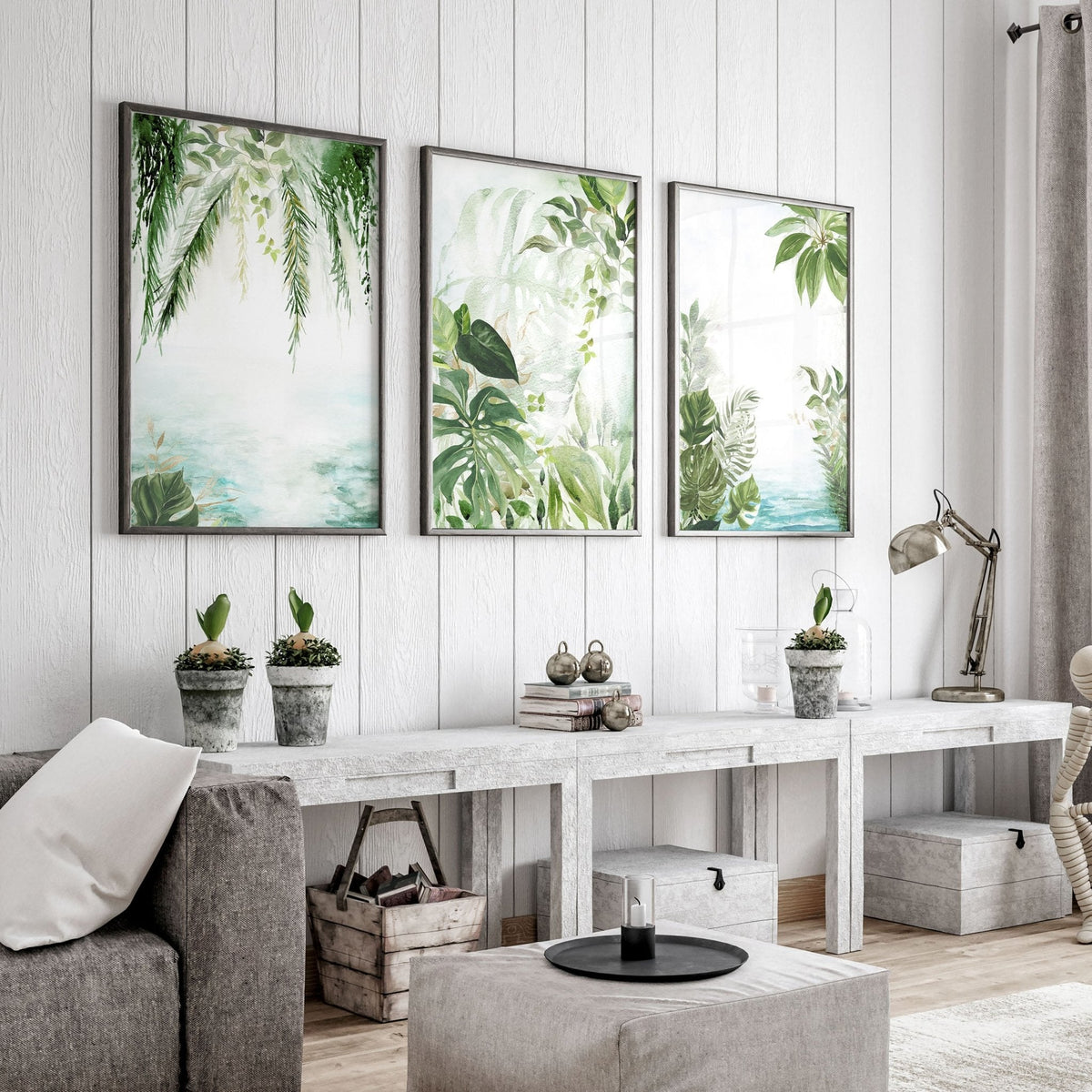 Tropical Greenery Wall Art, Set of 3